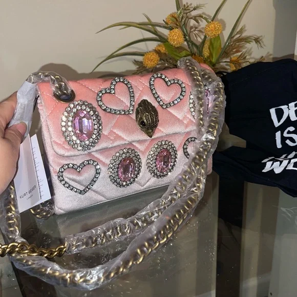 Ted Baker Pink Jeweled Quilted Velvet Shoulder Bag - Picture 2 of 6